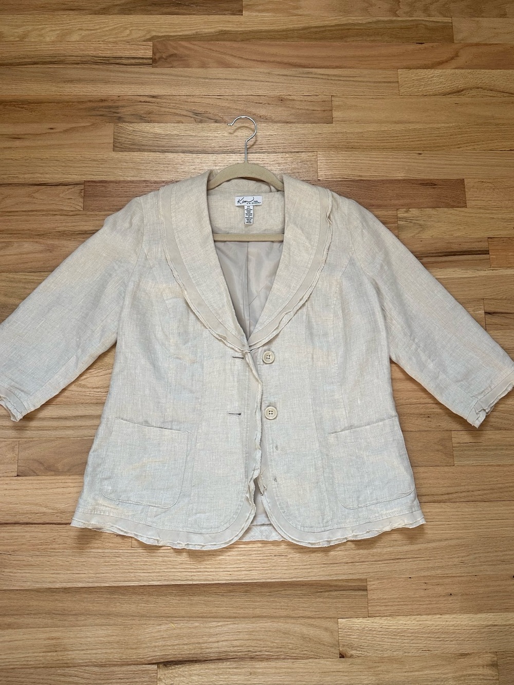 Vintage Kim Rogers 100% Linen Blazer Jacket Oatmeal Beige Petite S